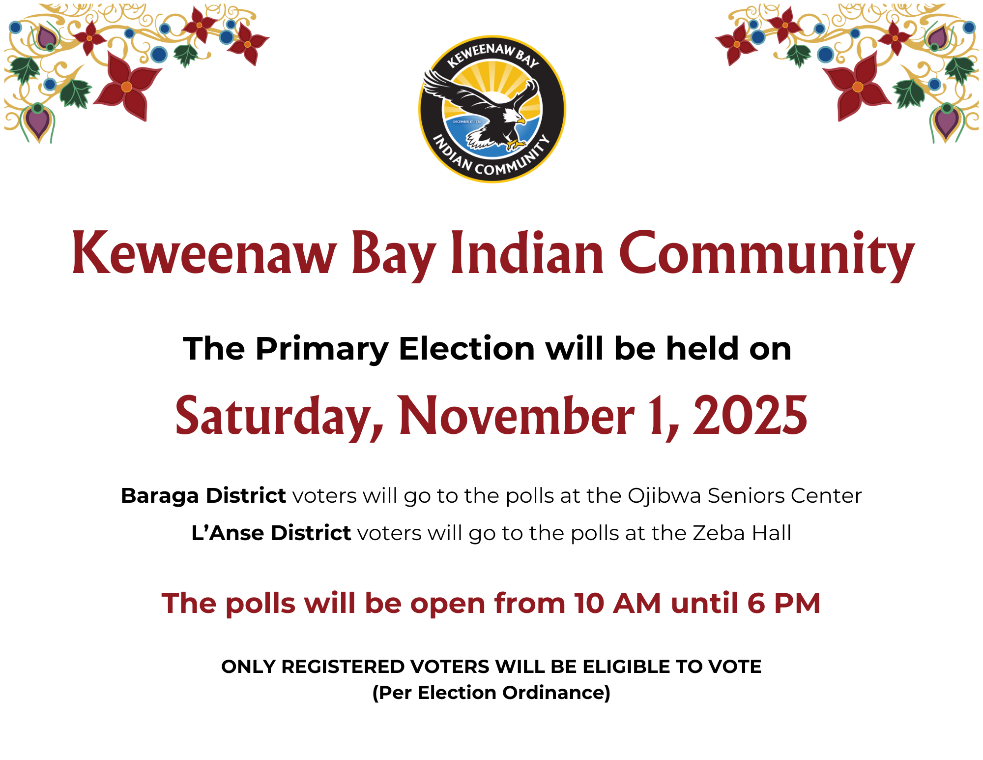 KBIC Primary Election election notice