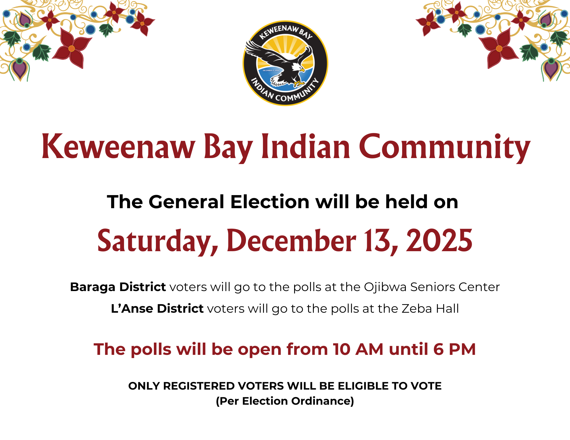 Keweenaw Bay Indian Community General Election notice
