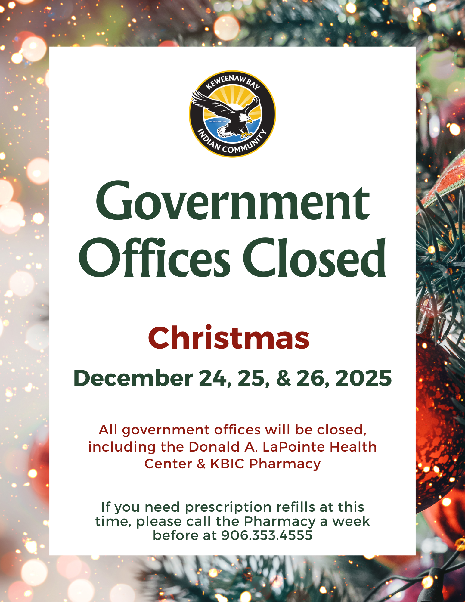 Government Closed notice for Christmas break