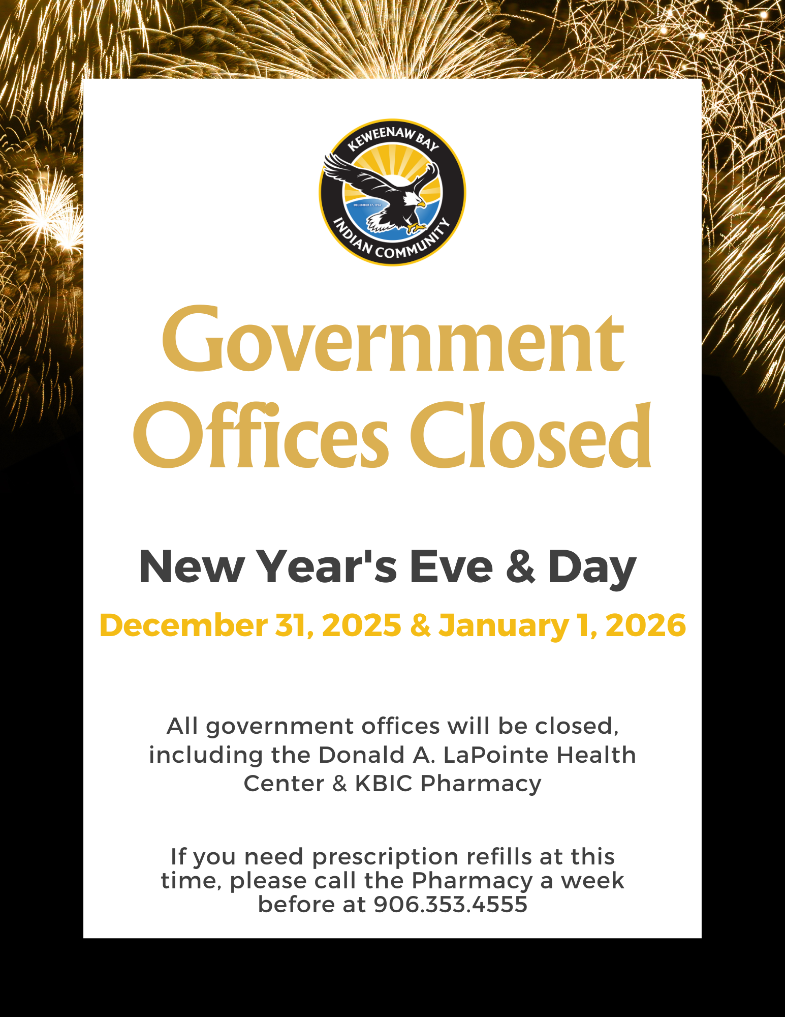 Government Closed notice for New Year's Eve and Day