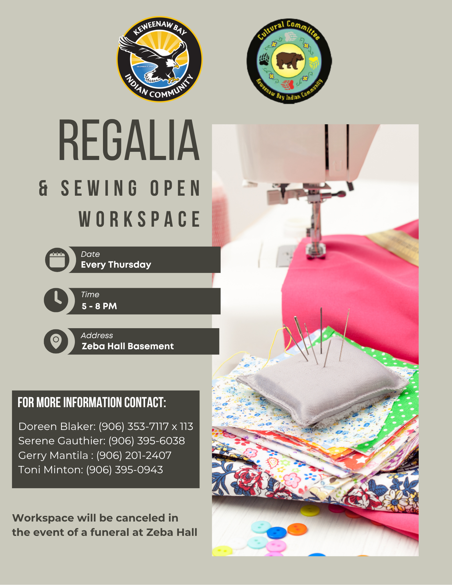 Regalia & Sewing Open Workshop even notice