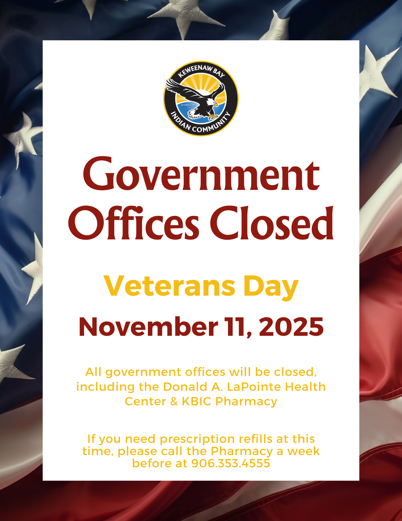 Government closed for Veterans Day notice