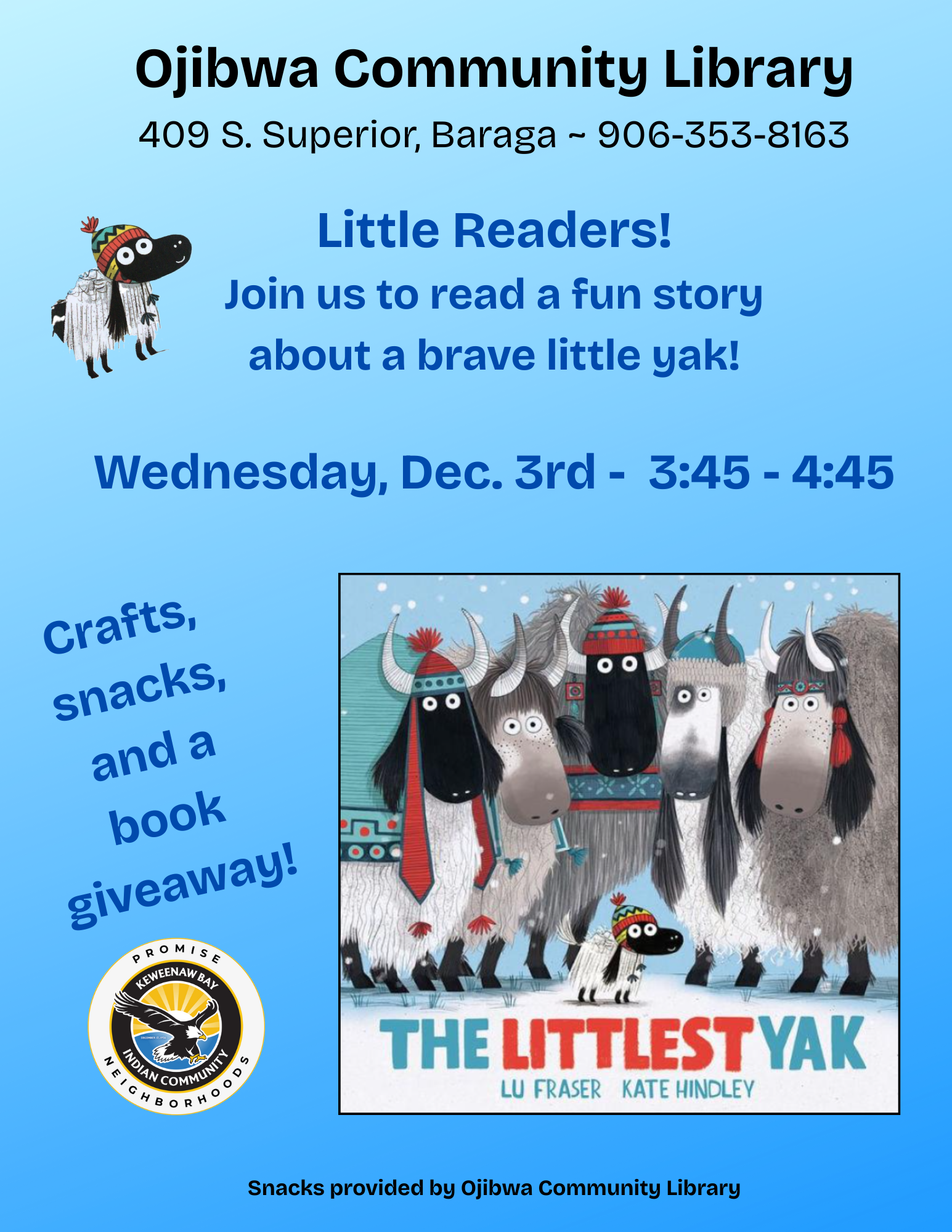 Ojibwa Community Library Little Readers notice