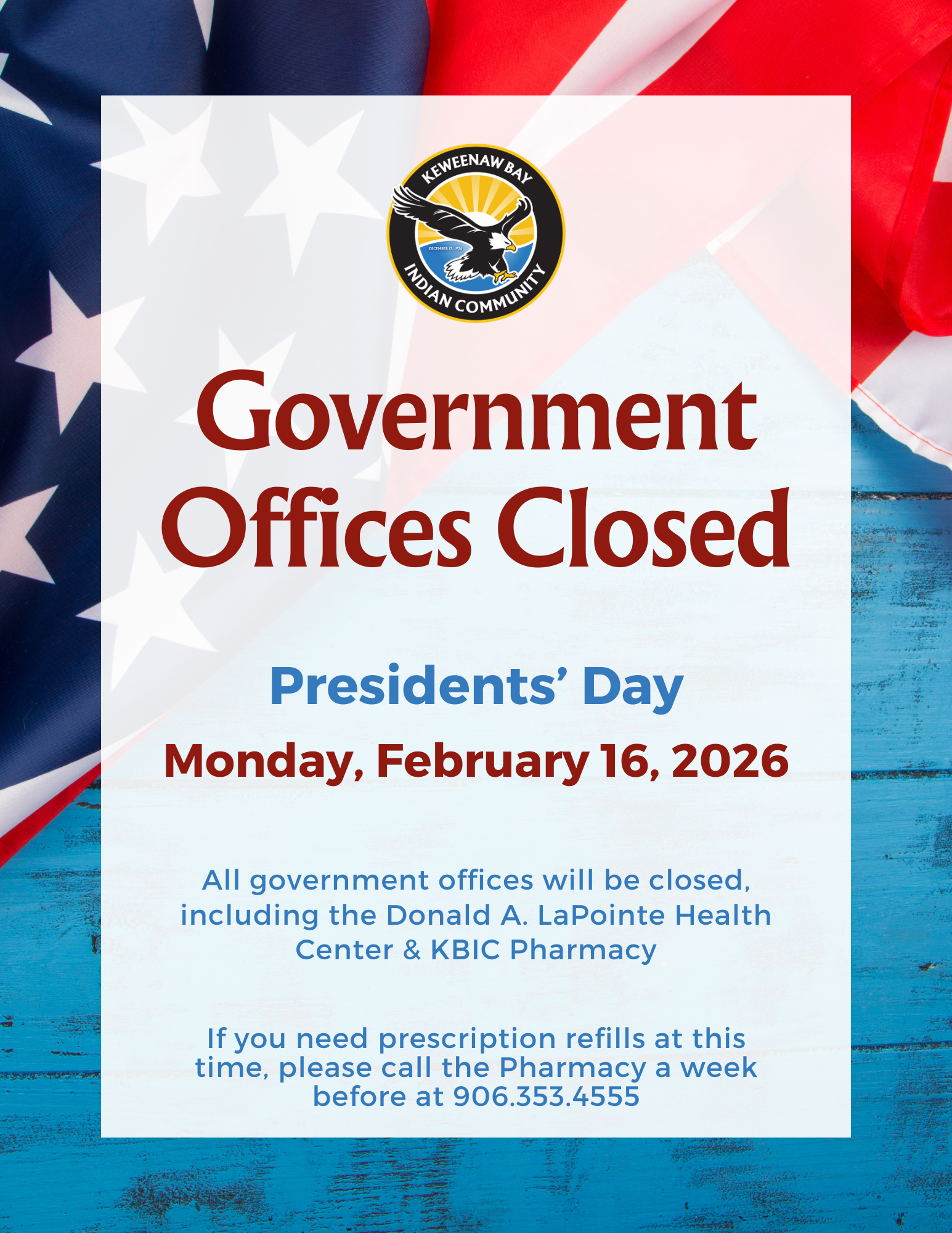 Government closed for President's Day notice