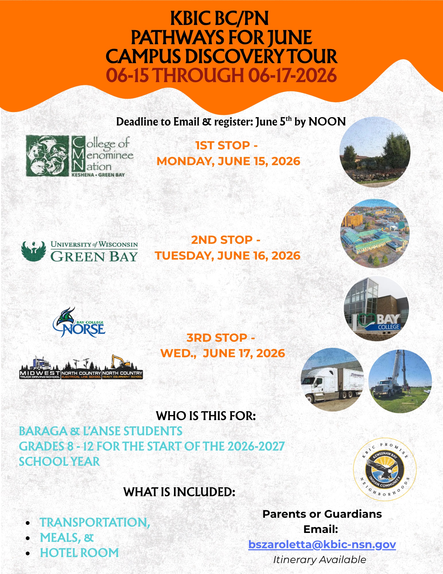 KBIC BC/PN Pathways for June Campus Discover Tour notice