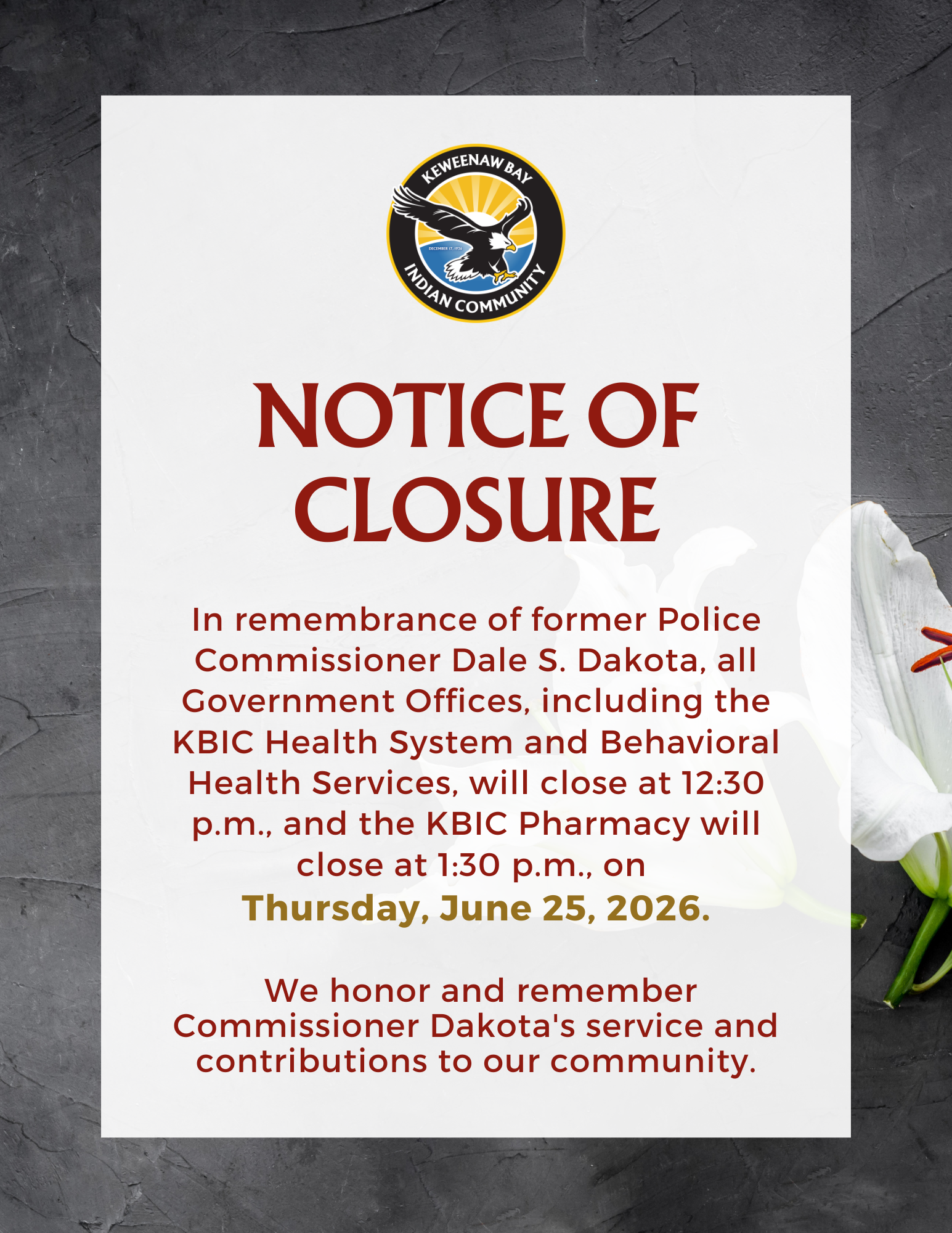 Notice of closure notice