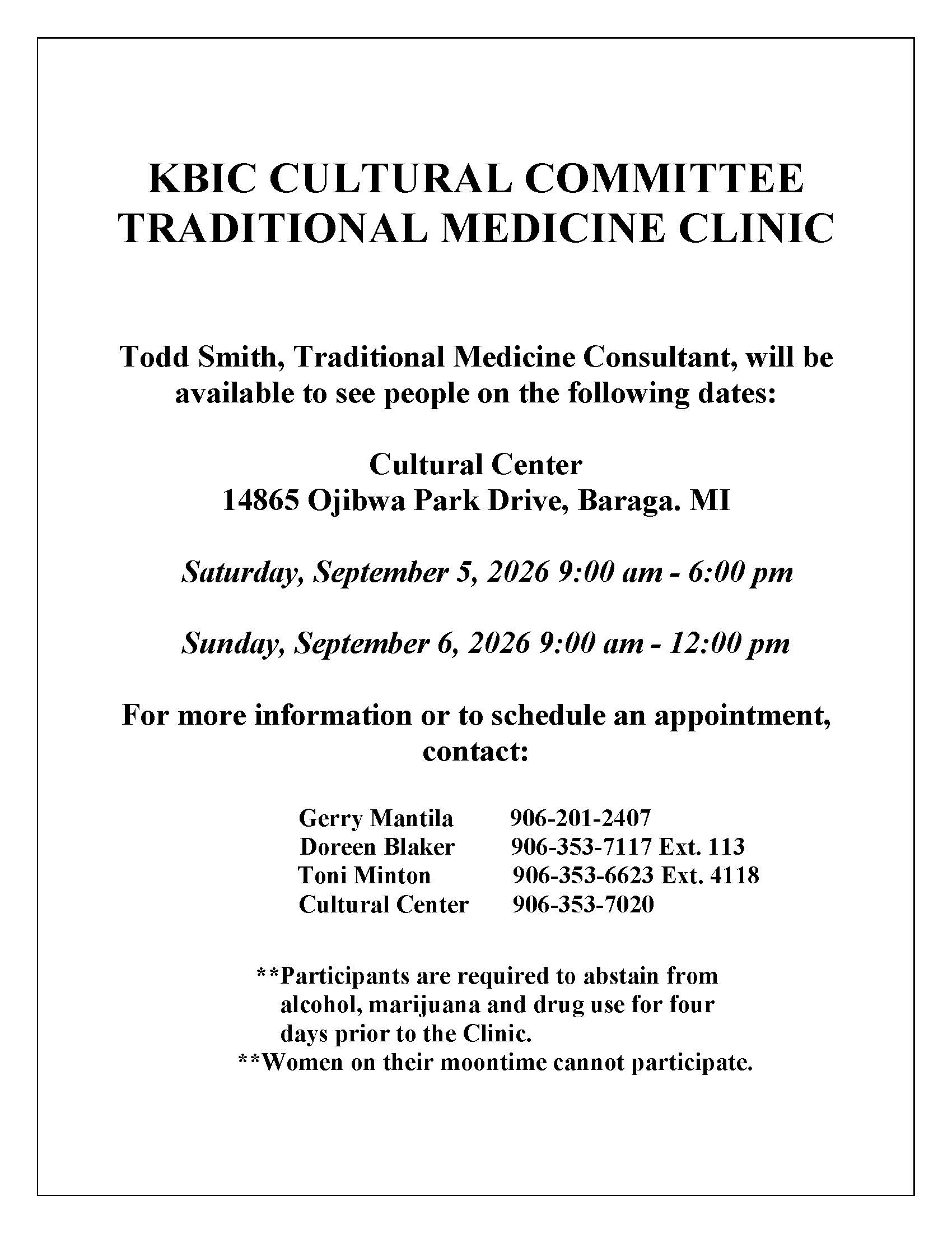 Traditional Medicine Clinic September 2026